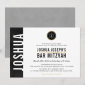 MODERN MONOGRAM BAR MITZVAH zijbalk zwart goud Kaart (Voorkant / Achterkant)