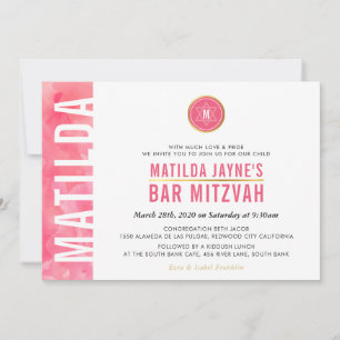MODERN MONOGRAM BAT MITZVAH zijbalk roze goud Kaart