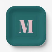 Modern Monogram Beginletter Groen Roze Papieren Bordje (Voorkant)
