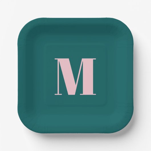 Modern Monogram Beginletter Groen Roze Papieren Bordje (Voorkant)
