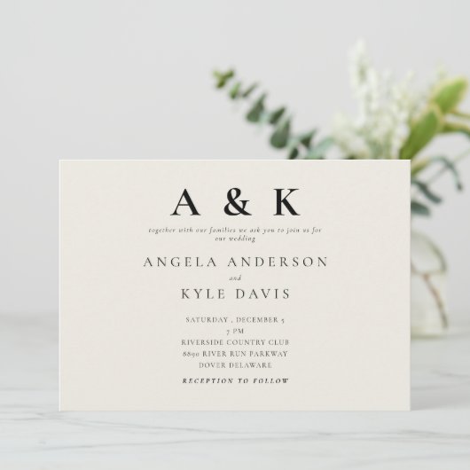 Modern Monogram Beige Geen Ouder Horizontale Bruil Kaart (Staand voorkant)