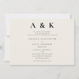 Modern Monogram Beige Moderne Horizontale Bruiloft Kaart