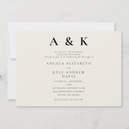Modern Monogram Beige Moderne Horizontale Trouwkaa Kaart (Voorkant)
