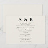 Modern Monogram Beige Moderne Horizontale Trouwkaa Kaart (Voorkant / Achterkant)