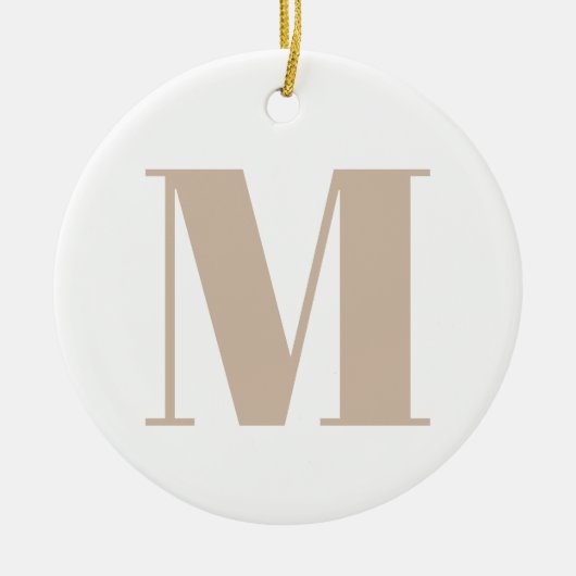 Modern monogram beige wit custom initiaal letter keramisch ornament (Voorkant)