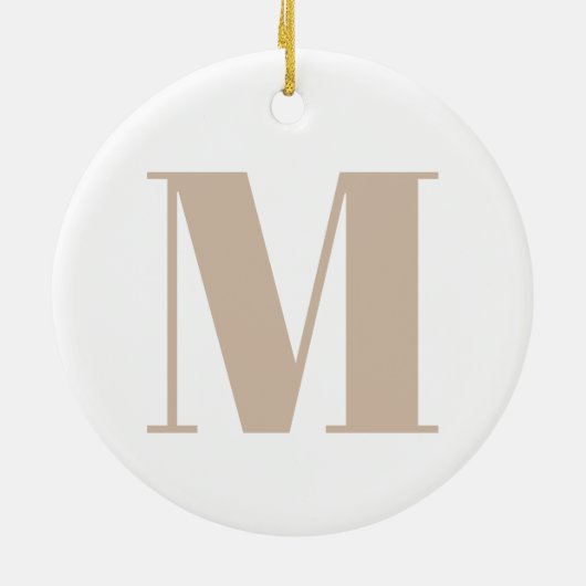 Modern monogram beige wit custom initiaal letter keramisch ornament (Achterkant)
