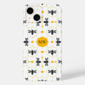 Modern Monogram Bijenpatroon Geel Honingraat Chic Case-Mate iPhone Case (Achterkant)