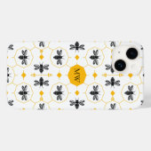 Modern Monogram Bijenpatroon Geel Honingraat Chic Case-Mate iPhone Case (Achterkant (horizontaal))