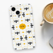 Modern Monogram Bijenpatroon Geel Honingraat Chic iPhone Hoesje
