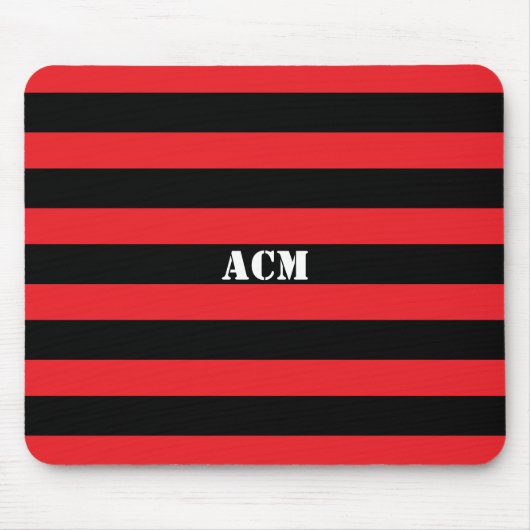 Modern Monogram Black and Red Stripes Muismat (Voorkant)