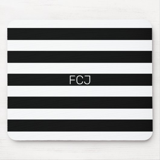 Modern Monogram Black and White Stripes Muismat (Voorkant)