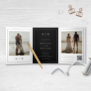 Modern Monogram Black and White Wedding Drieluik Programma
