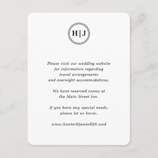 Modern Monogram Black and White Wedding Informatiekaartje (Voorkant)