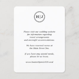 Modern Monogram Black and White Wedding Informatiekaartje