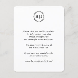 Modern Monogram Black and White Wedding Informatiekaartje