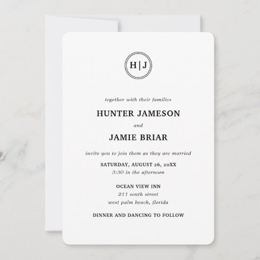Modern Monogram Black and White Wedding Kaart (Voorkant)
