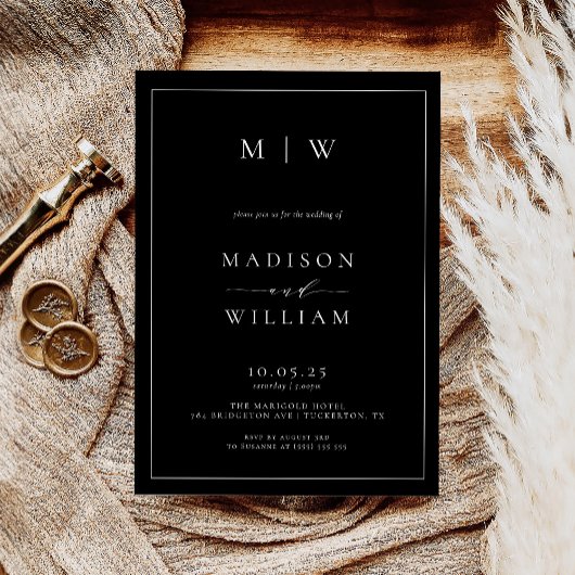 Modern Monogram Black and White Wedding Kaart