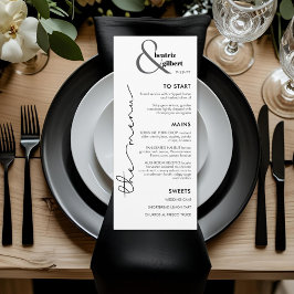 Modern Monogram Black and White Wedding Menu Card