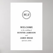 Modern Monogram Black and White Wedding Welcome Poster (Voorkant)