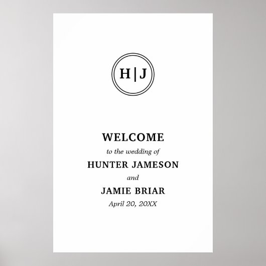 Modern Monogram Black and White Wedding Welcome Poster (Voorkant)