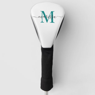 Modern Monogram Black Blauwgroen Golf Head Hoesje Golfheadcover
