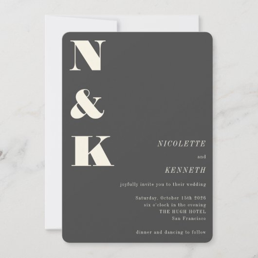 Modern Monogram Black Bold Elegant Wedding Kaart (Voorkant)