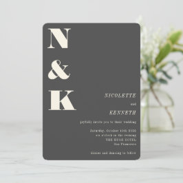 Modern Monogram Black Bold Elegant Wedding Kaart