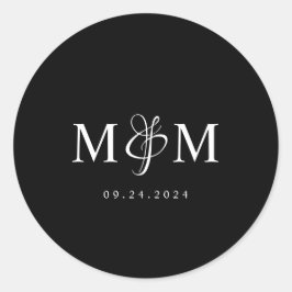Modern Monogram Black Elegant Wedding Envelope Ronde Sticker