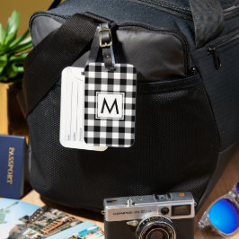 Modern Monogram Black en White Gingham Pattern Bagagelabel