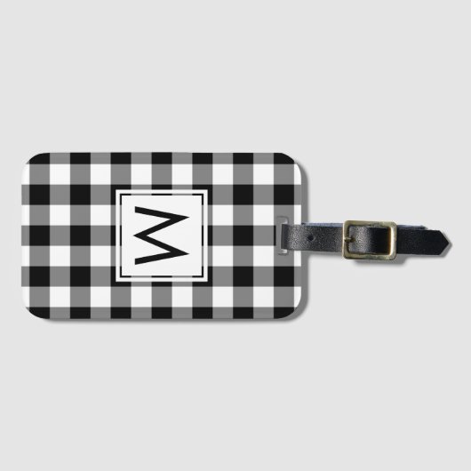 Modern Monogram Black en White Gingham Pattern Bagagelabel (Voorkant (horizontaal))