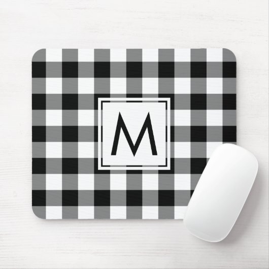 Modern Monogram Black en White Gingham Pattern Muismat (Met muis)