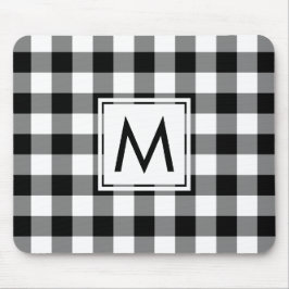 Modern Monogram Black en White Gingham Pattern Muismat