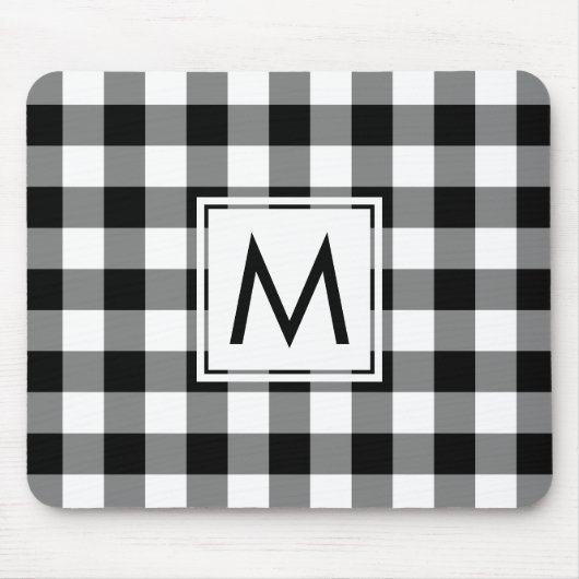 Modern Monogram Black en White Gingham Pattern Muismat (Voorkant)