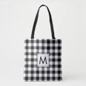Modern Monogram Black en White Gingham Pattern Tote Bag (Voorkant)