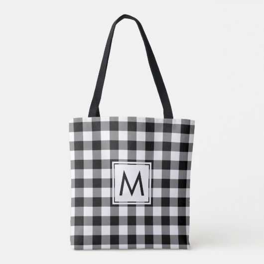 Modern Monogram Black en White Gingham Pattern Tote Bag (Achterkant)
