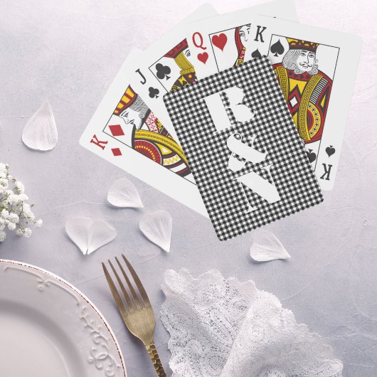 Modern Monogram Black Gingham Custom Wedding Pokerkaarten