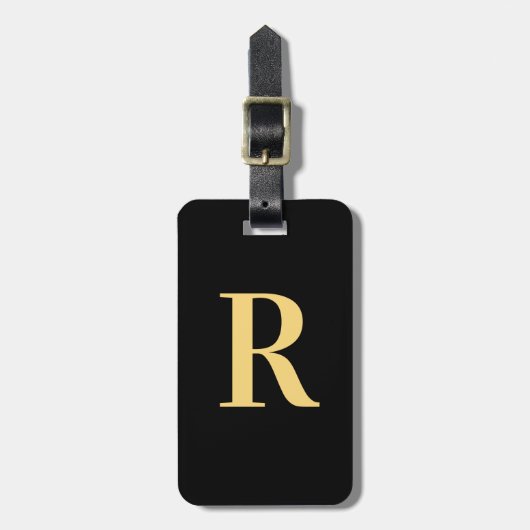 Modern Monogram Black Gold Bagagelabel (Voorkant verticaal)