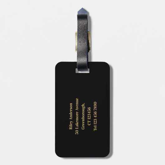 Modern Monogram Black Gold Bagagelabel (Achterkant verticaal)