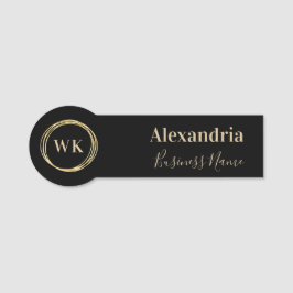 Modern Monogram Black Gold Employee Naamplaatje