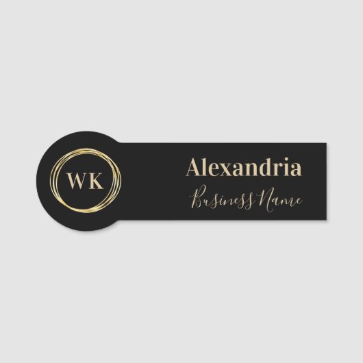 Modern Monogram Black Gold Employee Naamplaatje (Voorkant)