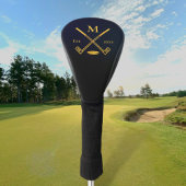 Modern Monogram Black + Gold Foil Golf Head Hoesje Golfheadcover