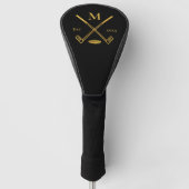 Modern Monogram Black + Gold Foil Golf Head Hoesje Golfheadcover (Voorkant)