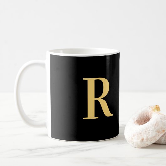 Modern Monogram Black Gold Koffiemok (Met donut)