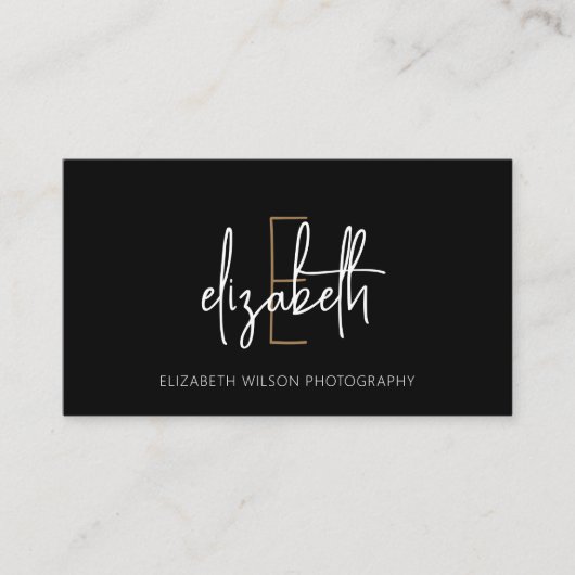 Modern Monogram Black Gold Visitekaartje (Voorkant)