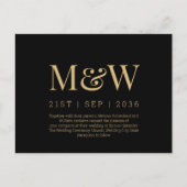 Modern Monogram Black Gold Wedding Uitnodiging (Voorkant)