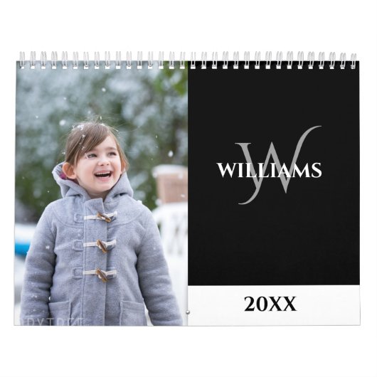 Modern Monogram Black Photo Kalender (Hoes)