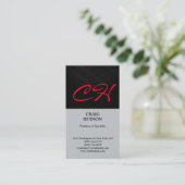Modern Monogram Black Red Grey Visitekaartje (Staand voorkant)