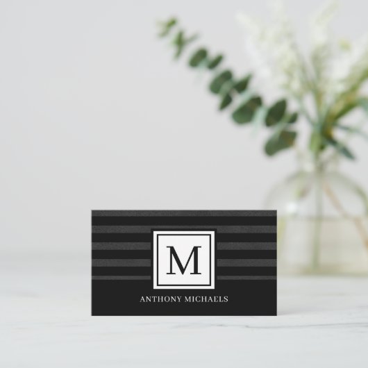 Modern Monogram Black Texture Visitekaartje (Staand voorkant)