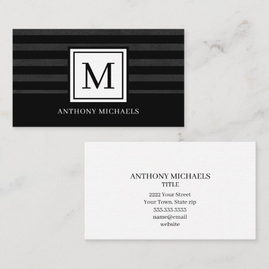 Modern Monogram Black Texture Visitekaartje (Voorkant / Achterkant)