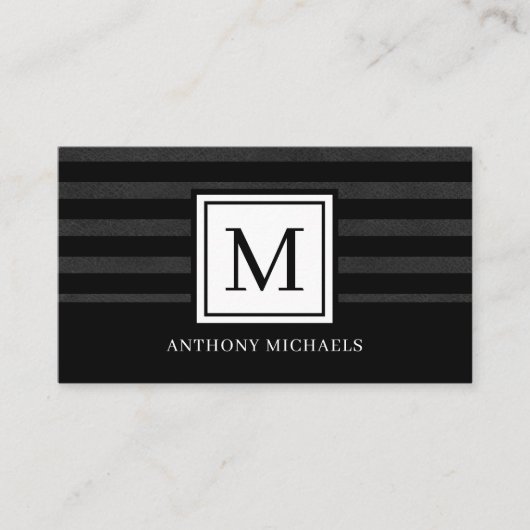 Modern Monogram Black Texture Visitekaartje (Voorkant)